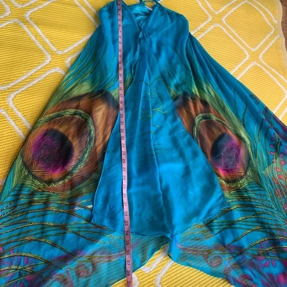 Indian Tropical Bohemian‎ Blue Dress Peacock Print - Picture 9 of 16